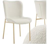 Tectake Dining Chair Tessa - Padded, Boucle Fabric, Ergonomic Design, High Backrest, White