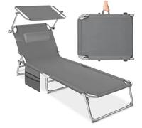 Tectake 1 Sun Lounger - Foldable With Sun Canopy - Grey