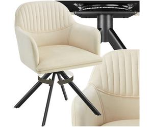 Tectake 1 Lounge Armchair Living Room Accent Chair 360 Swivel Slim Steel Legs Velvet Fabric - Cream/black