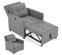 Tectake 1 Recliner Toyama Sleeper Chair, 3-In-1, 6-Way Adjustable Backrest - Grey