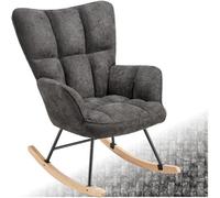 Tectake 1 Rocking Chair Torve With Plush Padding, Quilted Pattern And Wooden Runners - Anthracite Chenille