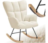 Tectake 1 Rocking Chair Torve With Plush Padding, Quilted Pattern And Wooden Runners - Beige Bouclé