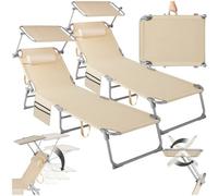 Tectake Set of 2 Sun Loungers Chloe - Foldable, Adjustable Sun Canopy, Cream