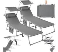 Tectake Set of 2 Sun Loungers Chloe - Foldable, Adjustable Sun Canopy, Grey