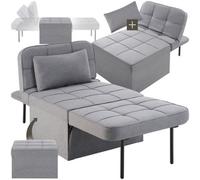 Grey Jumbo Single Chair Sofa Bed Seater Fold Out Futon Guest Furniture Stool