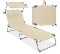 Tectake 1 Sun Lounger Chloé, Foldable With Adjustable Sunroof, 4-Step Backrest And Head Cushion - Beige