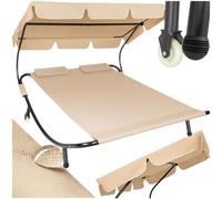 Tectake Sun Lounger Livorno - For 2 People, Infinitely Adjustable Sunroof - Black/beige