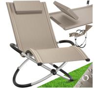tectake Sun Lounger Paulina - ergonomic, breathable, resistant and foldable - Sunbed, Rocking Sunbed - beige