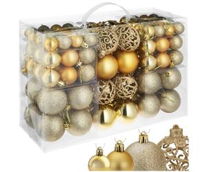 tectake® 100-Pack Christmas Baubles with Glossy, Matt & Glittery Finish, Lightweight & Durable Gold Baubles with Tear-Resistant Loops, Ideal Christmas Ornaments for Trees, Garlands, Wreaths - Gold