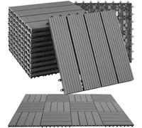 tectake® 11-Piece Decking Tile Set in Wooden Look, 31 x 31 cm per Tile, 1.0571m² Total Area, Easy Interlocking Click System, Non-Slip & Weather-Resistant WPC - Garden & Patio Decking Tiles - Grey