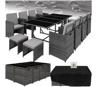 Tectake Garden Table And Chairs Palma - 12 Seats With Cushions, Dining Table, Rain Cover - Grey/light Grey