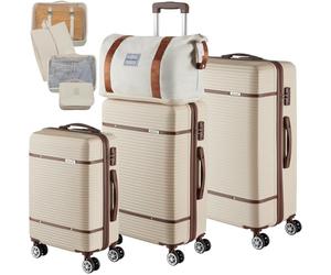 tectake® 13-Piece Suitcase Set, ABS Hard-Shell Luggage Set with Telescopic Handles, TSA Locks, 360° Wheels, Incl. M, L & XL Suitcase, Expandable Travel Bag, Toiletry Bag & 8 Packing Cubes - Cream