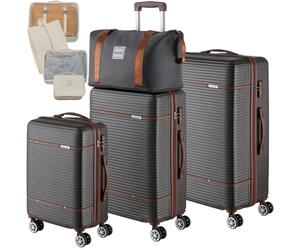 tectake® 13-Piece Suitcase Set, ABS Hard-Shell Luggage Set with Telescopic Handles, TSA Locks, 360° Wheels, Incl. M, L & XL Suitcase, Expandable Travel Bag, Toiletry Bag & 8 Packing Cubes - Anthracite