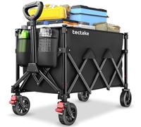 tectake® 150L Folding Trolley on Wheels, 51 x 95 x 89 cm, 100kg Load, Telescopic Auto-Return Handle, Lightweight Foldable Cart, Removable Wheels, 2 Brakes, Base Insert, Ideal Camping, Festival Trolley