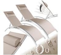 Tectake 2 2 Aluminum Garden Loungers, 5-Tier - Beige