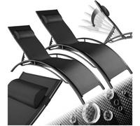 Tectake 2 2 Aluminum Garden Loungers, 5-Tier - Black