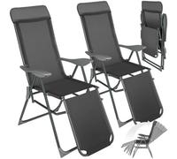 Tectake 2 Folding Aluminum Garden Chairs With Headrest And Footrest - Anthracite - 2