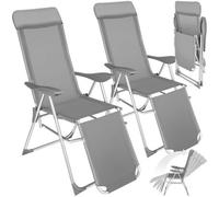Garden Chairs Set of 2 Foldable 5x Adjustable Backrest Head Cushion Footrest