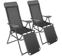 tectake 2 folding aluminum garden chairs with headrest & footrest in Dark Grey | Size: 2 Seater TECTAKE Dark Grey 2 Seater