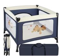 tectake® 2-in-1 Baby Playpen & Travel Cot with Folding Function & Soft Sleeping Mat, Portable Baby Cot with Breathable Mesh Sides, Zip Opening, Steel Frame & Carry Bag, from 6-36 Months - Blue