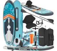 tectake® 2-in-1 Inflatable Paddle Board, Usable as Kayak with Seat, Durable Drop-Stitch Material, 200 kg Load Capacity - SUP Board Set, In ouble Paddle, Air Pump, 3 Fins, Backpack & Repair Kit