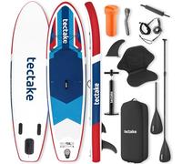 tectake® 2-in-1 Inflatable Paddle Board, Usable as Kayak with Seat, Durable Drop-Stitch Material, 200 kg Load Capacity - SUP Board Set, In ouble Paddle, Air Pump, 3 Fins, Backpack & Repair Kit
