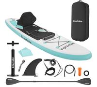tectake® Inflatable Paddle Board with 2-in-1 Aluminium Paddle, Durable Drop-Stitch Material, Non-Slip Surface, 3-Fin System & Padded Kayak Seat - SUP Board Set, Incl. Air Pump, Backpack & Repair Kit