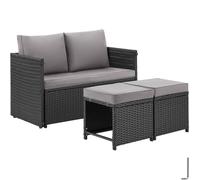 tectake 2-In-1 Rattan Garden Lounge Set Monopoli in Black | Size: 4 Person TECTAKE Black 4 Person