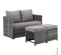 tectake 2-In-1 Rattan Garden Lounge Set Monopoli in Grey | Size: 4 Person TECTAKE Grey 4 Person