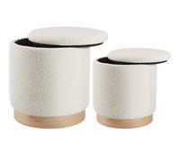 Tectake Stools Orchid Set Of 2 - Padded, Bouclé Cover Footstools, Large Storage Space - Cream, 1