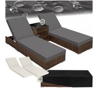Outdoor Sun Loungers Garden Table Chairs Rattan Furniture Set Reclining Lounger