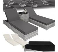 Tectake 2 Rattan Lounge Chairs With Aluminum Frames And A Table, Including Protective Covers - Light Grey