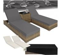 Tectake 2 Rattan Lounge Chairs With Aluminum Frames And A Table, Including Protective Covers - Nature