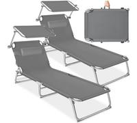 Tectake 2 Set Of 2 Sun Loungers Chloé, Foldable With Sunroof, 4-Step Backrest, Head Cushion - Grey