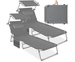Tectake 2 Set Of 2 Sun Loungers Chloé Set Of 2 Sun Loungers, 4-Position Adjustable With Headrest - Grey