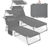 Tectake 2 Set Of 2 Sun Loungers - Foldable, Adjustable Sun Canopy - Grey