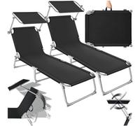 Tectake 2 Sun Lounger Set Of 2 - Foldable, Adjustable Sunshade And 4-Step Backrest - Black