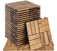 tectake® 20-Piece Wooden Decking Tile Set in Weather-Resistant Acacia Wood, 31 x 31 cm per Tile, 1.922m² Total Area, Easy Interlocking Click System - Garden, Balcony & Patio Decking Tiles - Brown