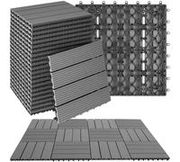 tectake® 22-Piece Decking Tile Set in Wooden Look, 31 x 31 cm per Tile, 2.1142m² Total Area, Easy Interlocking Click System, Non-Slip & Weather-Resistant WPC - Garden & Patio Decking Tiles - Grey