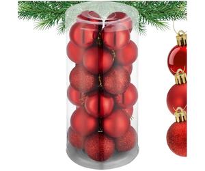 tectake® 24-Pack Christmas Baubles with Glossy, Matt & Glittery Finish, Lightweight & Durable Red Baubles with Tear-Resistant Golden Loops, Ideal Christmas Ornaments for Tree, Garlands, Wreaths - Red