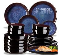 Tectake 24 Pc Mare Tableware Set In Stoneware, For 6 People - Blue/brown