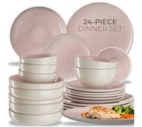 Tectake 24 Pc Mare Tableware Set In Stoneware, For 6 People - Rose