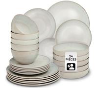 Tectake 24 Pc Dinner Set Mare In Glazed Stoneware For 6 People, Microwave- And Dishwasher-Safe - Sand