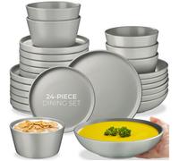 Tectake 24 Pc Dinnerware Set Una - Dinner Set, Incl. Plates, Bowls And Mugs, For 6 People - Grey