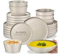 Tectake 24 Pc Dinnerware Set Una - Dinner Set, Incl. Plates, Bowls And Mugs, For 6 People - Taupe