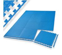 tectake® 24-Piece Gym Mat Set for Workouts & Floor Protection, Soft EVA Foam Mats, Moisture-Repellent & Sound-Absorbing Interlocking Floor Mats, Expandable Layout for Home Gym, 61 x 61 cm - Blue