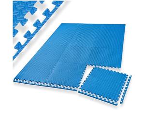 tectake® 24-Piece Gym Mat Set for Workouts & Floor Protection, Soft EVA Foam Mats, Moisture-Repellent & Sound-Absorbing Interlocking Floor Mats, Expandable Layout for Home Gym, 61 x 61 cm - Blue