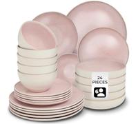 Tectake 24 Pc Mare Tableware Set In Stoneware, For 6 People - Rose