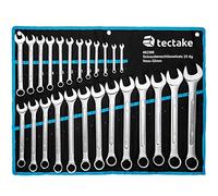 tectake® 25-Piece Combination Spanner Set, Incl. 6-32 mm Open-End & Ring Spanners, Sturdy Hand Tools in Carbon Steel with Practical Roll-Up Bag, Versatile Wrench Tool Kit for Repairs, DIY - Black/Blue