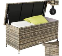 tectake® 270L Garden Storage Box with UV-Resistant Polyattan Weave & Powder-Coated Steel Frame, Lockable Outdoor Storage Box with Gas Spring, 2 Castors & Removable Inner Lining, Easy Assembly - Nature